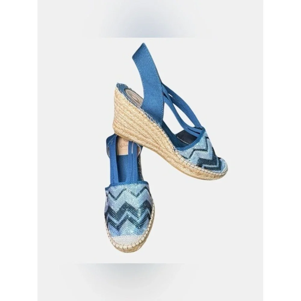 Vidorreta Spain Espadrille Wedge Sandals EU39 US8.5-9 Blue Grey Shimmery Chevron